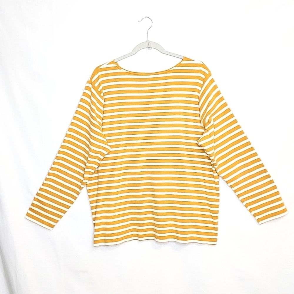 CJ Banks horizontal strip, long sleeved tee. Gold/white 1X - Picture 3 of 13
